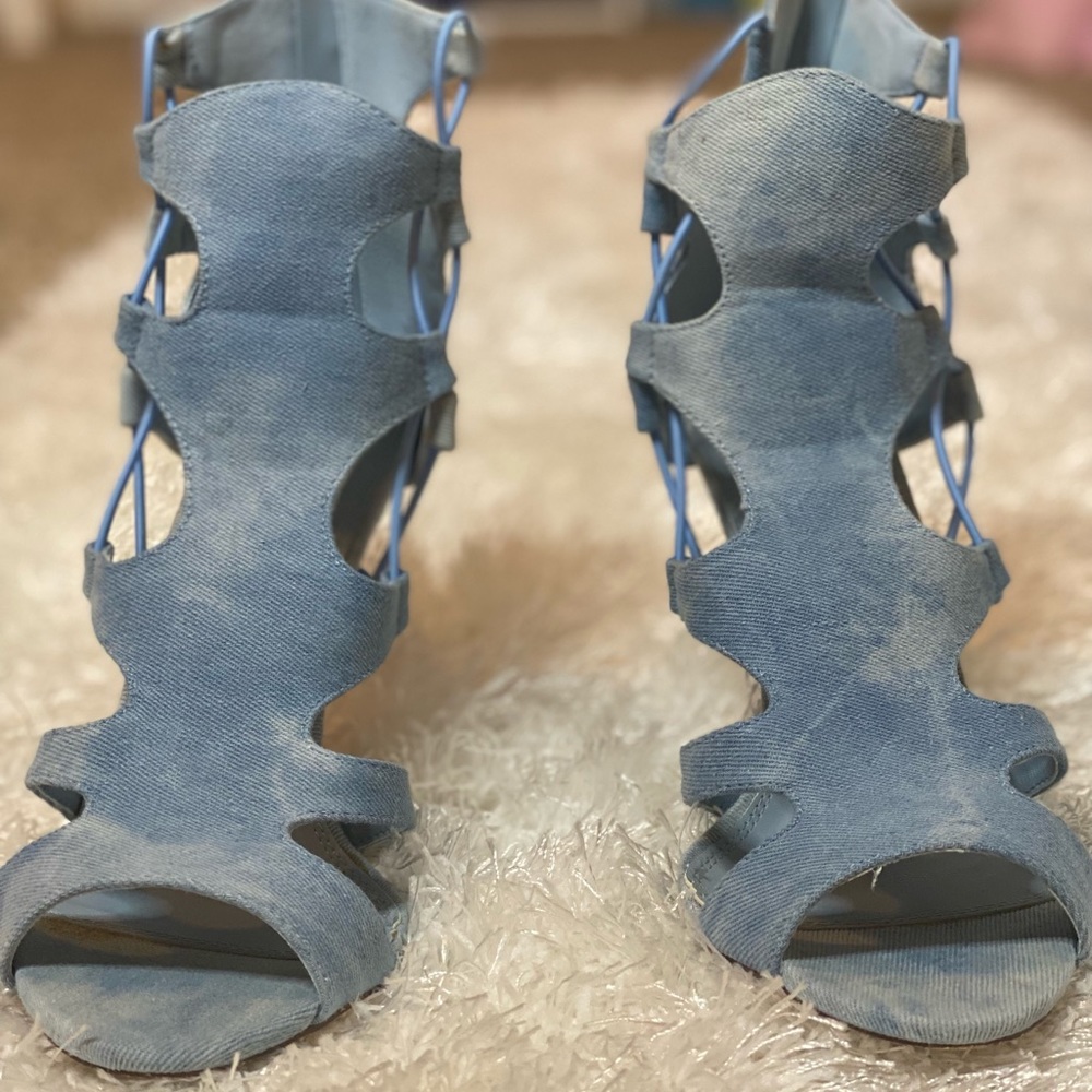 Faded denim heels
